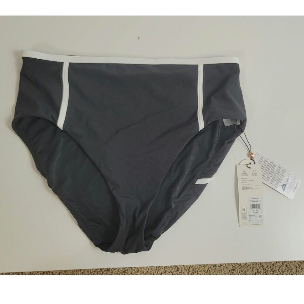 CALIA Tipped High Rise Bikini Swim Bottoms in Pure Black, sz Large